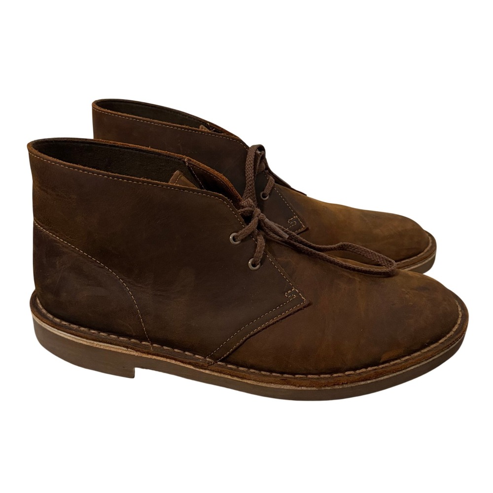 Clarks Mens Bushacre 2 Leather Beeswax Chukka Desert Boots Brown 9W Heritage